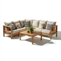 Salon de jardin d’angle 5 places beige en bois d’acacia massif avec table basse 220 x 220 cm