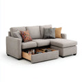 Canapé d’angle réversible gris avec méridienne et tiroir de rangement 230 x 150 x 85 cm en polyester