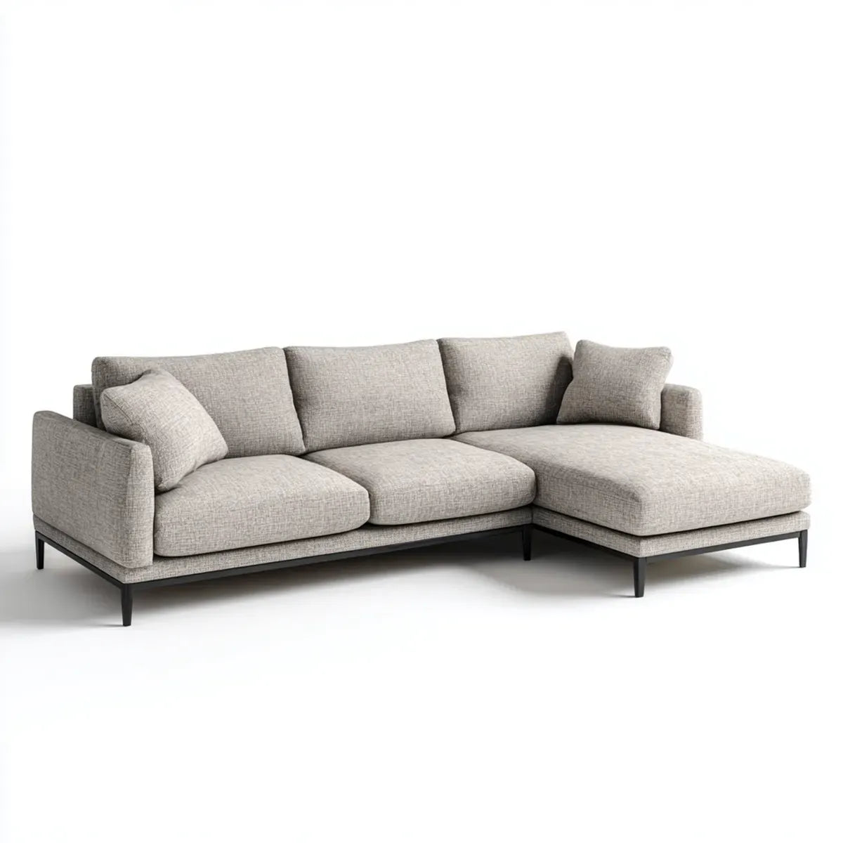 Canapé d’angle 3 places gris clair avec méridienne droite 270 x 170 x 85 cm en polyester et acier