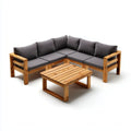 Salon de jardin d’angle 4 places avec table basse gris anthracite et naturel 210 x 210 cm en pin massif forme L