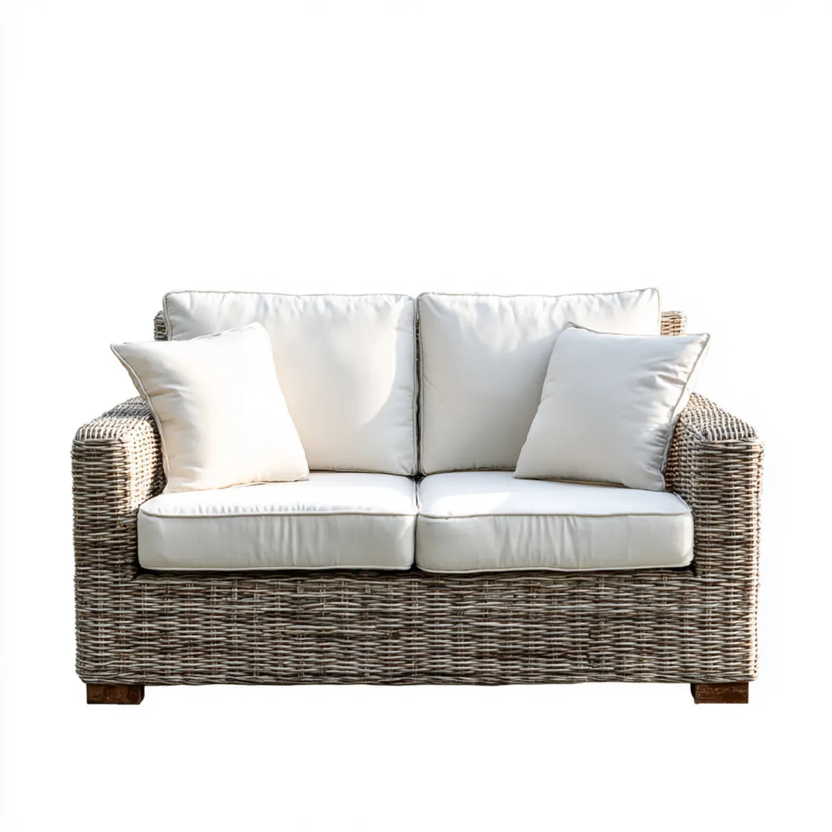Canapé de jardin 2 places rectangulaire taupe et blanc cassé en résine tressée PE 160 x 90 x 85 cm