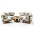 Salon de jardin 5 pièces beige en bois d'acacia massif avec table ronde 90 x 90 x 42 cm