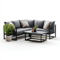 Salon de jardin d’angle 4 places gris anthracite avec table basse en aluminium 220 x 220 cm