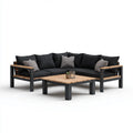 Salon de jardin d'angle 3 pièces noir et acacia avec table basse 240 x 240 cm