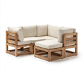 Salon de jardin d'angle 4 places beige en acacia massif avec repose-pieds 220 x 220 cm