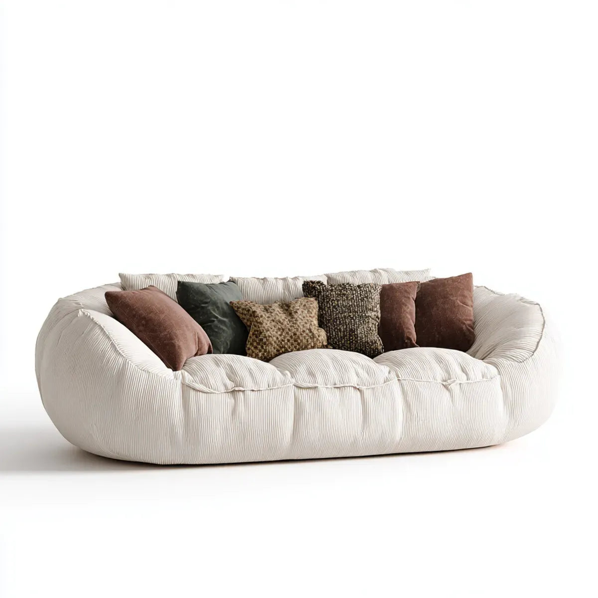 Canapé 3 places crème en velours côtelé polyester forme arrondie 230 x 105 x 78 cm