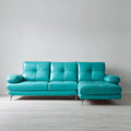 Canapé d'angle 3 places avec méridienne droite turquoise en cuir synthétique PU 260 x 160 x 90 cm