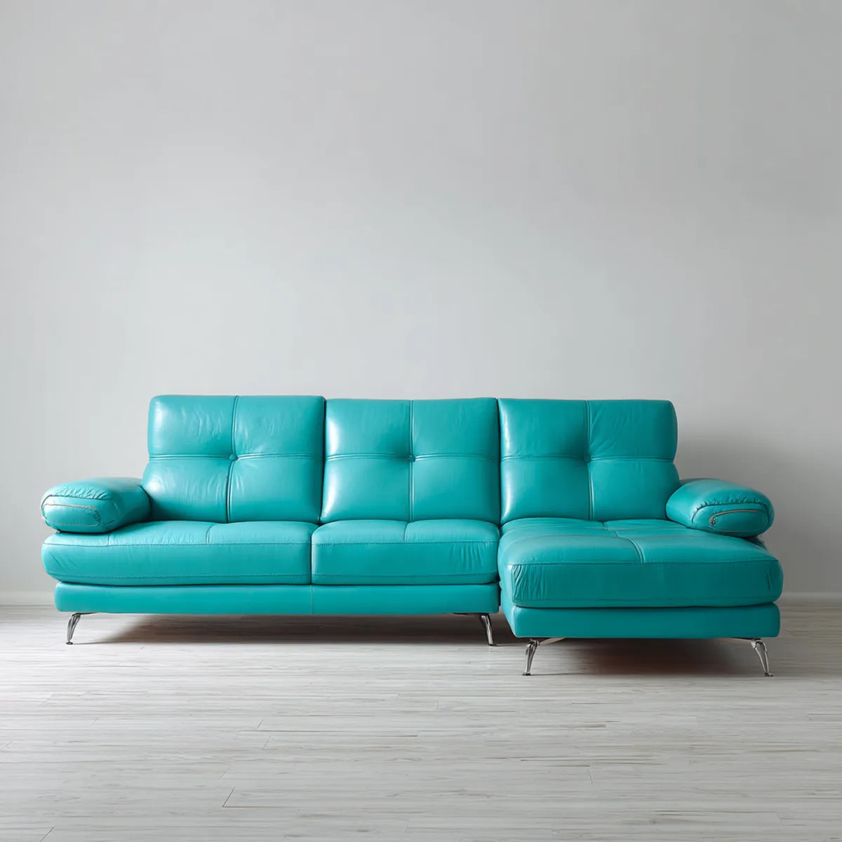 Canapé d'angle 3 places avec méridienne droite turquoise en cuir synthétique PU 260 x 160 x 90 cm