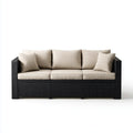 Canapé de jardin 3 places noir et beige 210 x 75 x 70 cm en résine tressée PE rectangulaire